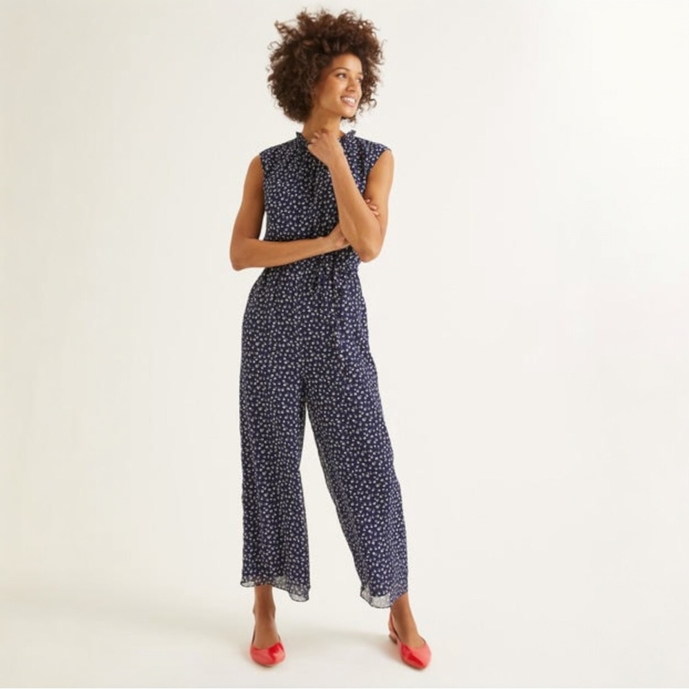 Boden Navy Blue Printed Ankle Jumpsuit